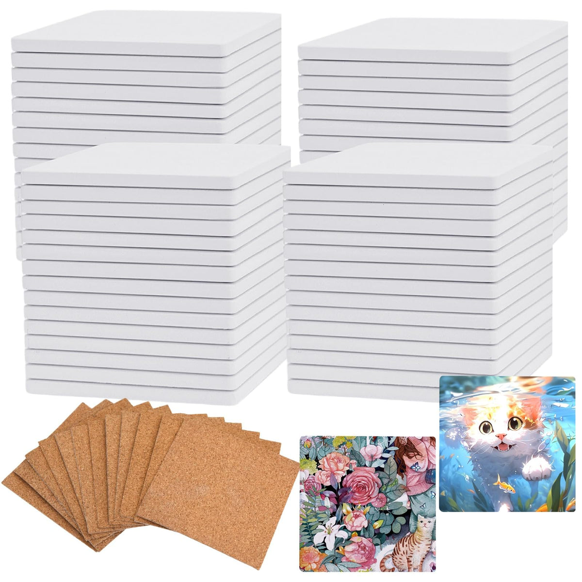 24 Pcs Blank Ceramic Coasters White Ceramic Tiles for Crafts 4x4 in