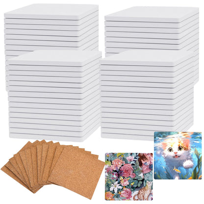 24 Pcs Blank Ceramic Coasters White Ceramic Tiles for Crafts 4x4 in