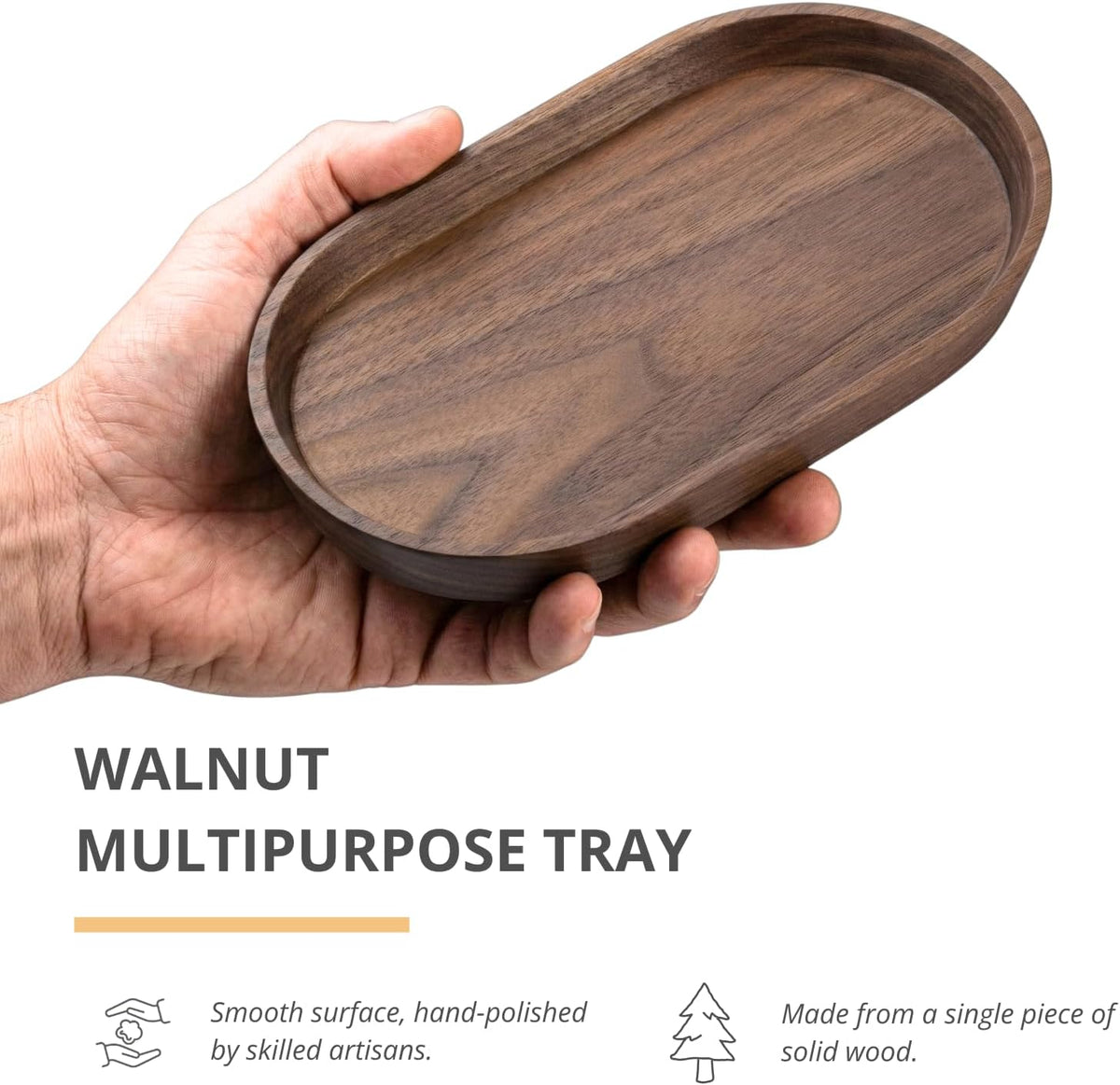 Vandroop Walnut Wooden Mini Serving Tray Set of 2, Tea&Coffee Table Tray