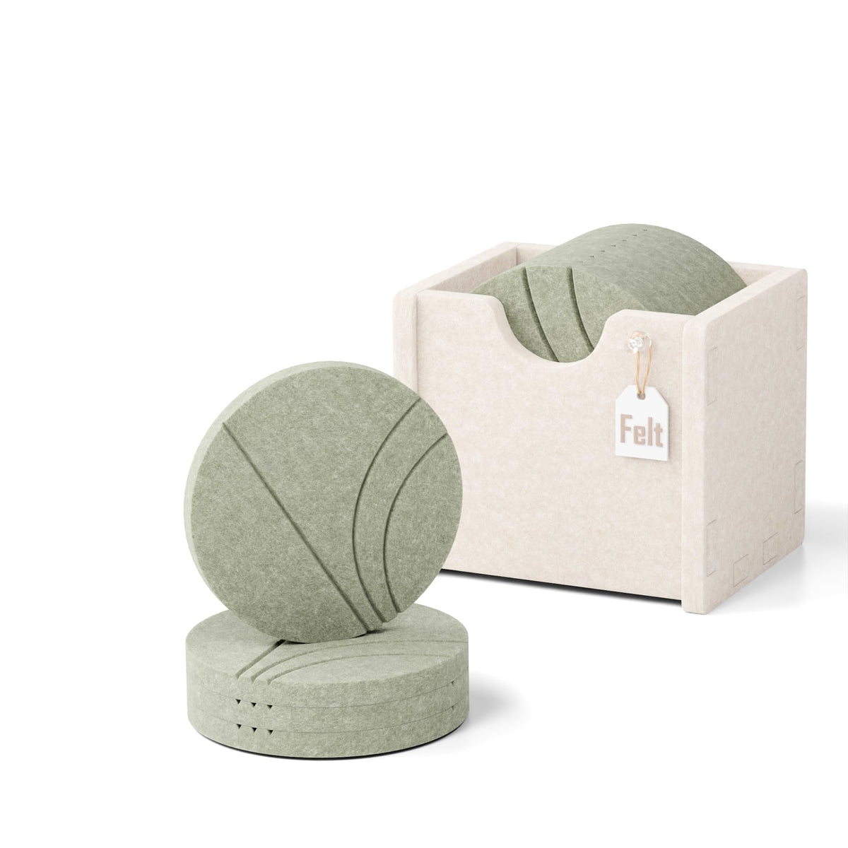 Fluxynara Felt Coasters with Holder, Set of 8 for Drinks, Oatmeal