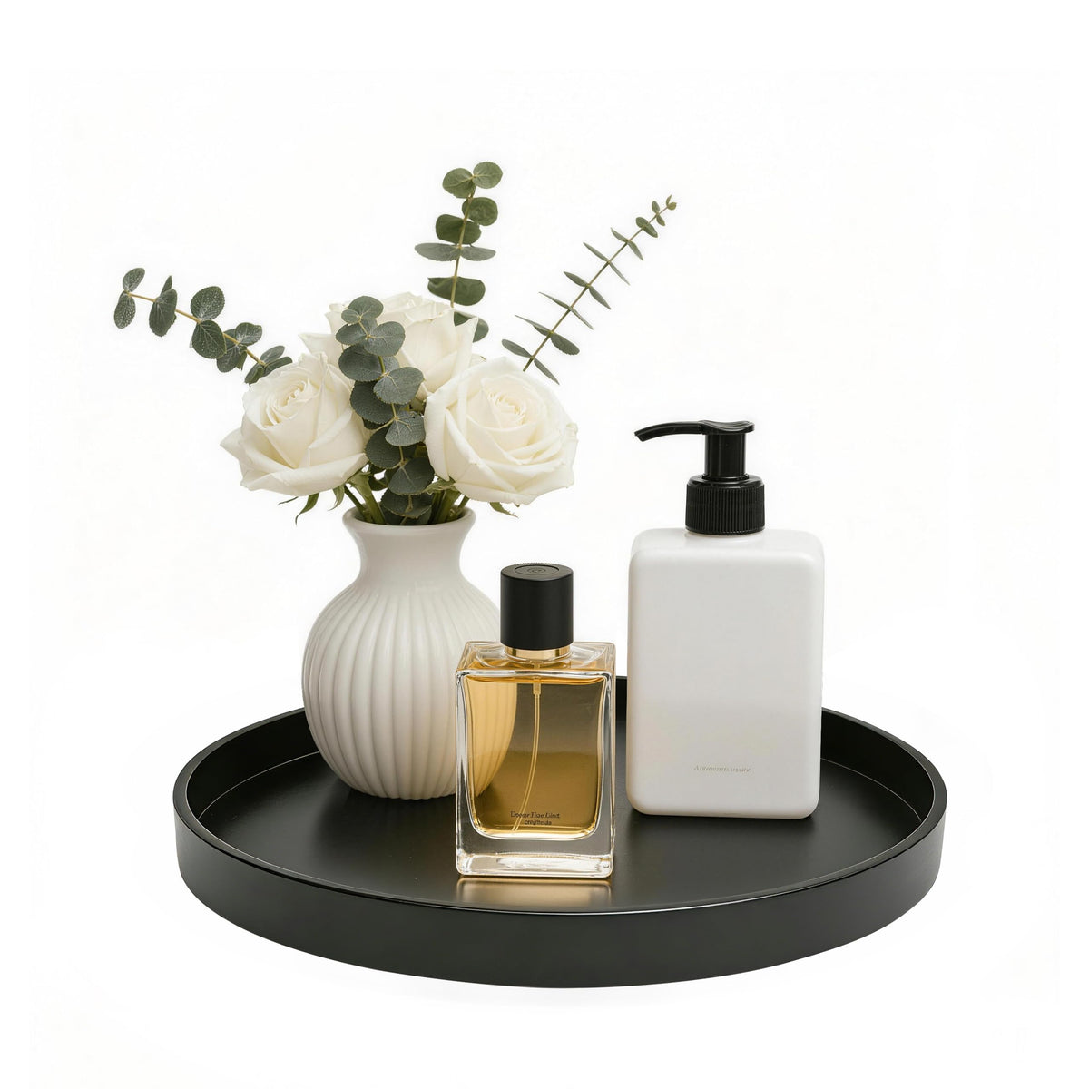 Bathroom Vanity Tray, 1 Pack 9" ABS Black Round Vanity Trays for Bathroom Counter, Dresser Decor Trays for Perfume, Candles, Keys, Kitchen Countertop Organizer, Decorative Tray Soap Holder