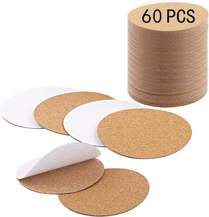 60 PCS self Adhesive Cork for Coasters Bulk,4 inches Coaster Bottoms self Adhesive,Round Coaster Backing with self Adhesive,DIY Crafts Drinks Cork Coasters
