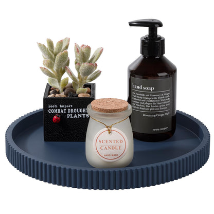 Silicone Bathroom Tray Round Perfume Tray Coffee Table Decor, 9" Black