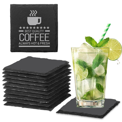 24 PCS Slate Coasters Black Square 4 Inch Bulk Rock, Blank Laser Engraving, Scratch Resistant Bottom, Home Office Kitchen Gift Wedding Bar Party