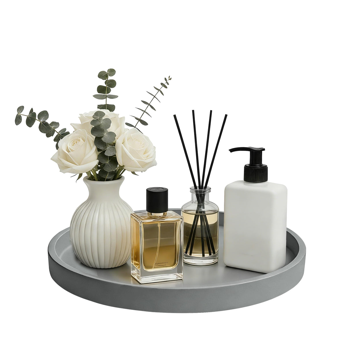 Bathroom Vanity Tray, 1 Pack 9" ABS Black Round Vanity Trays for Bathroom Counter, Dresser Decor Trays for Perfume, Candles, Keys, Kitchen Countertop Organizer, Decorative Tray Soap Holder