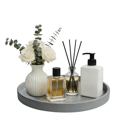 Bathroom Vanity Tray, 1 Pack 9" ABS Black Round Vanity Trays for Bathroom Counter, Dresser Decor Trays for Perfume, Candles, Keys, Kitchen Countertop Organizer, Decorative Tray Soap Holder