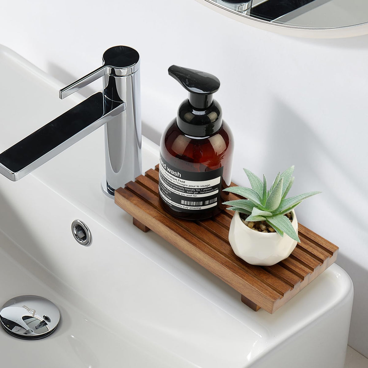 Acacia Wood Riser for Bathroom Counter Tray Decor Kitchen Sink Soap Dish