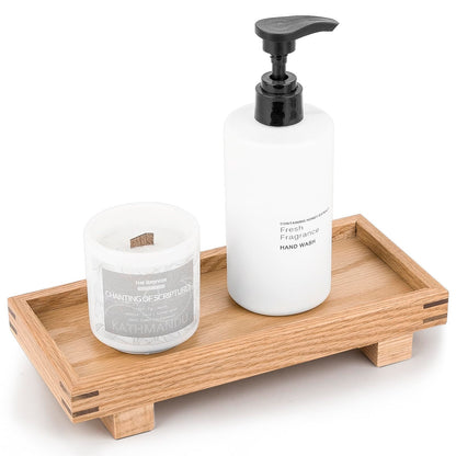 Bathroom Counter Tray Wooden Riser Display Kitchen Soap Holder, Brown