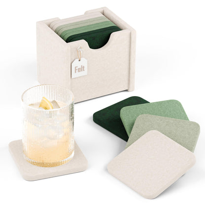 Fluxynara Felt Coasters with Holder, Set of 8 for Drinks, Oatmeal