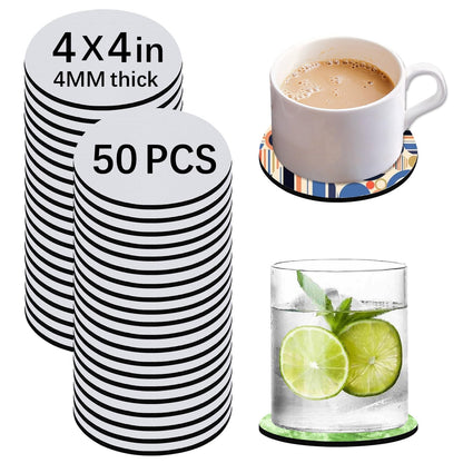 80 PCS Sublimation Blank Cup Coasters Bulk, 4x4 Inch Round Blank Cup Mat Rubber for Sublimation Transfer Heat Press Printing DIY Crafts