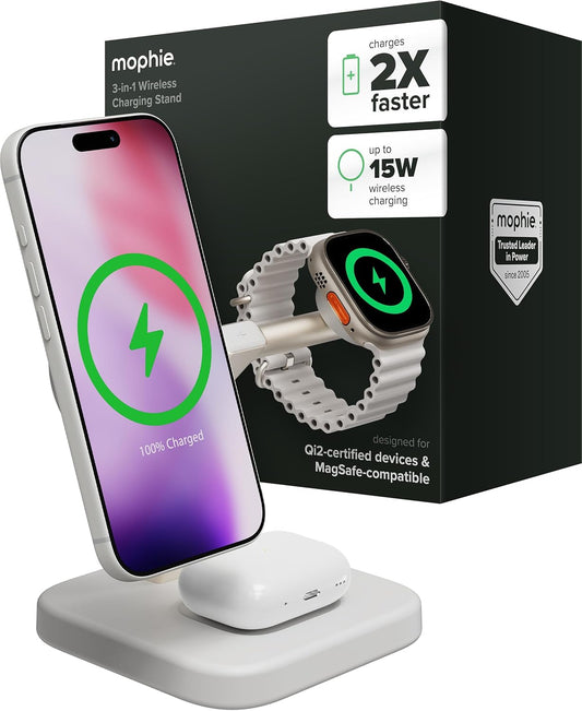 Mophie 3-in-1 Wireless Charging Stand - Qi2-Certified w/Up to 15W Power