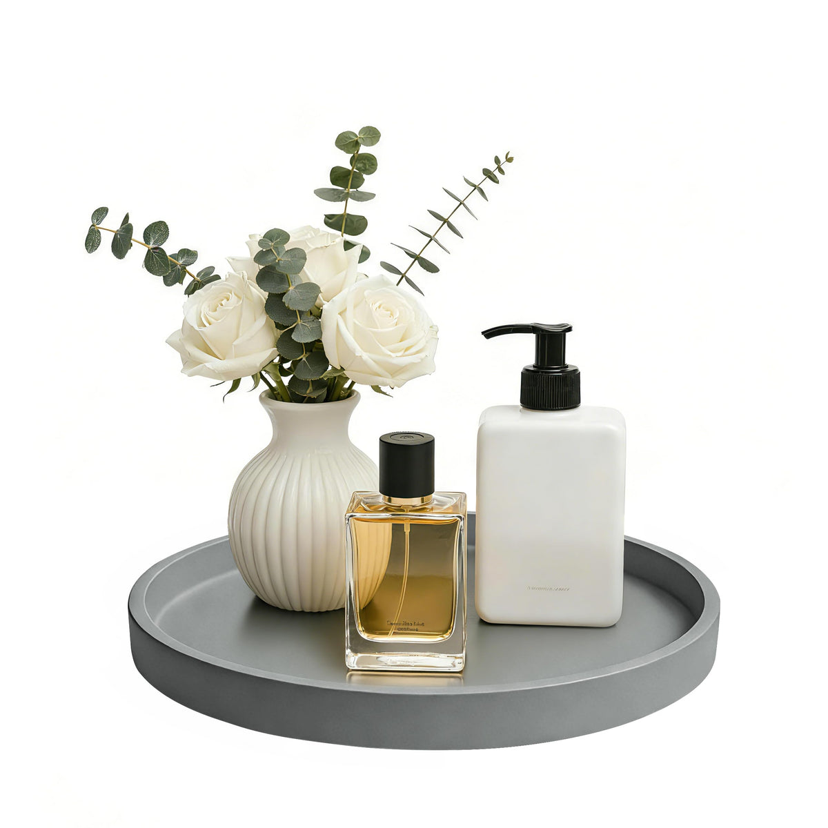 Bathroom Vanity Tray, 1 Pack 9" ABS Black Round Vanity Trays for Bathroom Counter, Dresser Decor Trays for Perfume, Candles, Keys, Kitchen Countertop Organizer, Decorative Tray Soap Holder