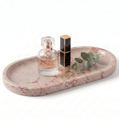YKAJO Yellow Travertine Oval Marble Tray, 9.8x4.7 Vanity Perfume Organizer