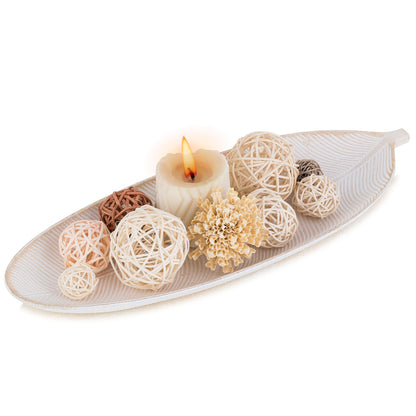 Hanobe Leaf Wooden Decorative Tray, Wood Key Bowl for Entryway Table Decor