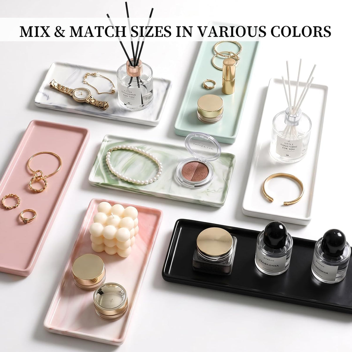 8″ x 3.7″Ceramic Vanity Tray, Decorative Rectangular Organizer for Bathroom Countertop, Dresser Top, Kitchen & Bathtub, for Soap, Perfume, Candle, Jewelry & Cosmetics (Green)