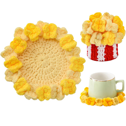 Crochet Flower Coasters, Handmade Bouquet Coasters with Crochet Plant Pot (Pink, 1Pc)
