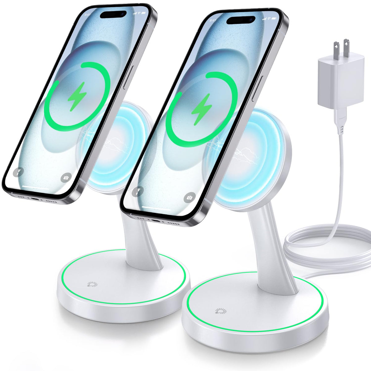 Magnetic Wireless Charger Stand 15W Fast Mag-Safe Charger for iPhone 18 Pro / 18 Pro Max 17/16/15/14/13/12 Series Magnet Wireless Charging Station/Pad with Sleep-Friendly Light for AirPods
