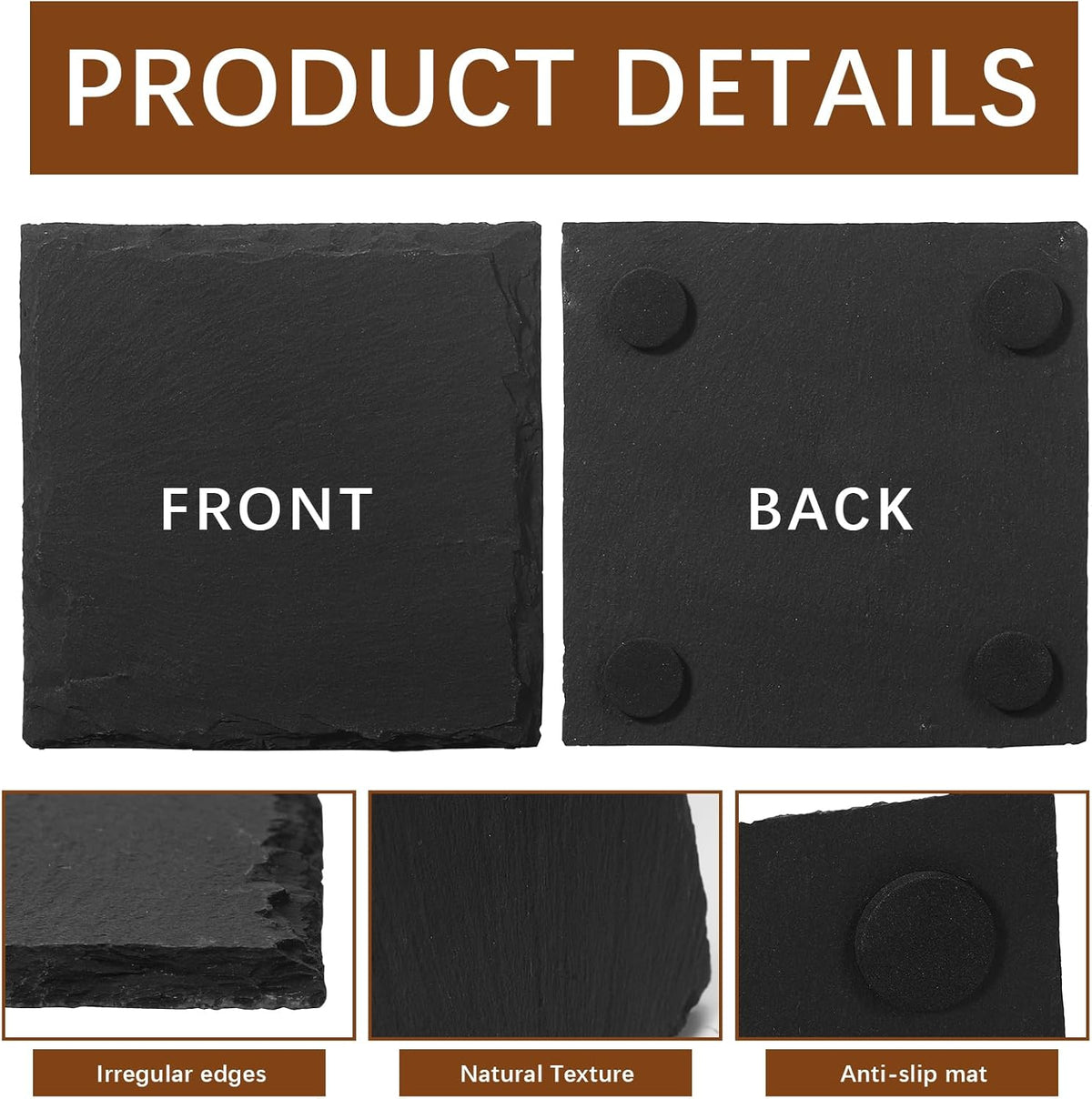 24 PCS Slate Coasters Black Square 4 Inch Bulk Rock, Blank Laser Engraving, Scratch Resistant Bottom, Home Office Kitchen Gift Wedding Bar Party