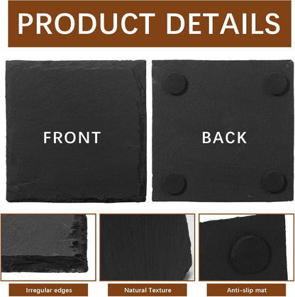 24 PCS Slate Coasters Black Square 4 Inch Bulk Rock, Blank Laser Engraving, Scratch Resistant Bottom, Home Office Kitchen Gift Wedding Bar Party