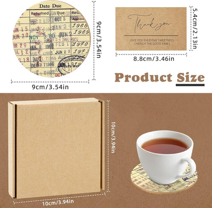 Vintage Library Due Date Card Coaster Set with Gift Card