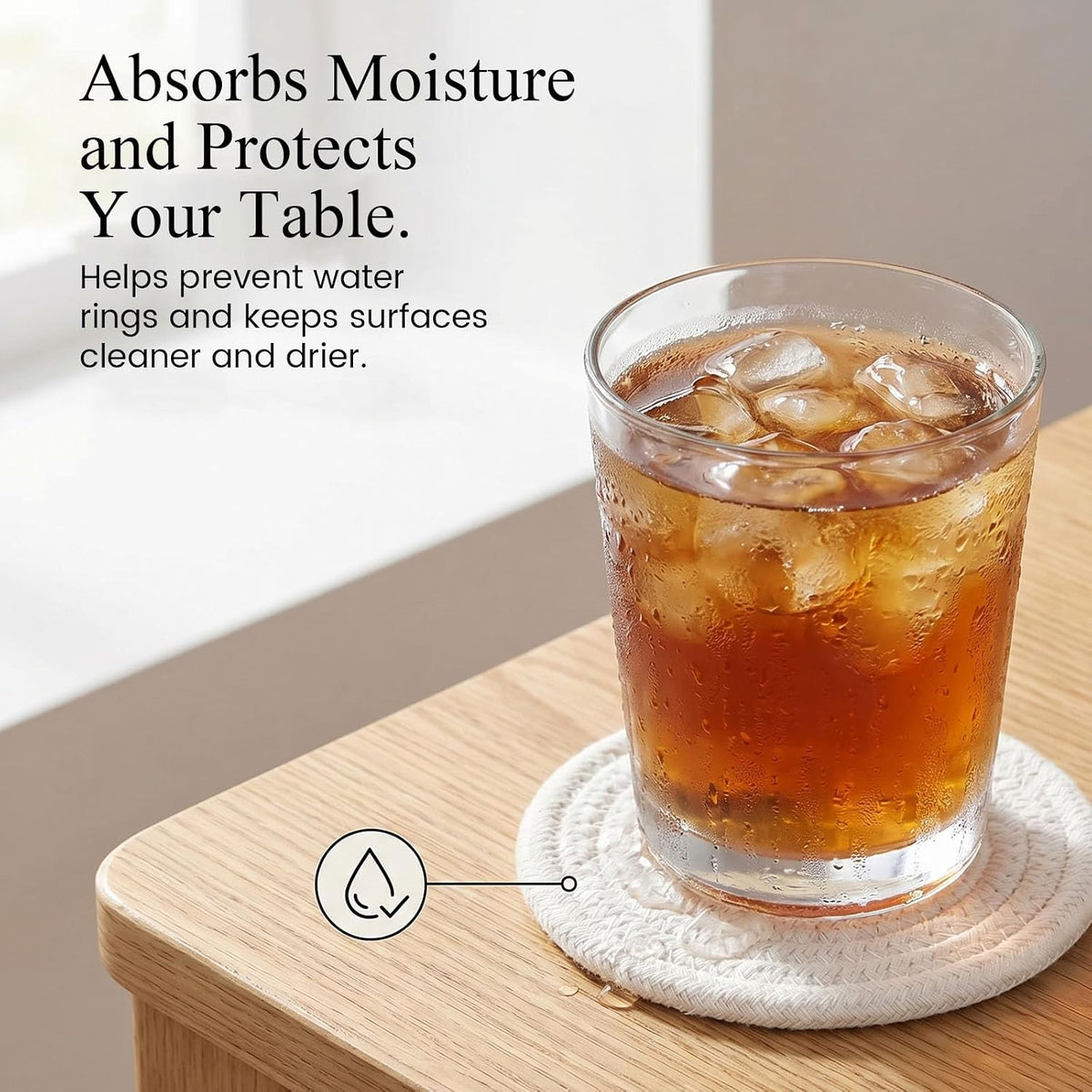 DomeStar Drink Coasters Set of 6, 3.5 Inch, Boho Furniture and Modern Farmhouse Decor Drink Coasters, Minimalist Non-Slip Tabletop Protection Suitable for Kinds of Cups, Living Room, Kitchen, White