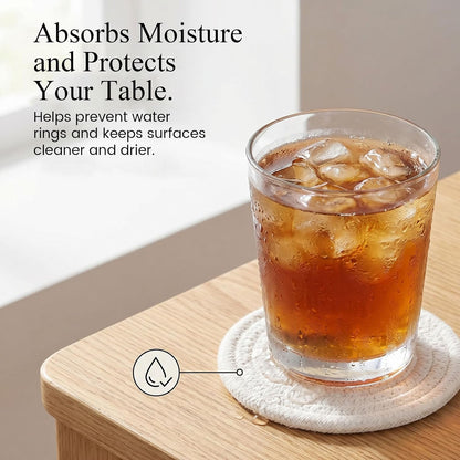 DomeStar Drink Coasters Set of 6, 3.5 Inch, Boho Furniture and Modern Farmhouse Decor Drink Coasters, Minimalist Non-Slip Tabletop Protection Suitable for Kinds of Cups, Living Room, Kitchen, White