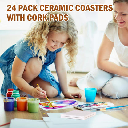 24 Pcs Blank Ceramic Coasters White Ceramic Tiles for Crafts 4x4 in