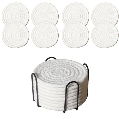 Drink Coasters Set of 8 with Holder, Cotton Woven