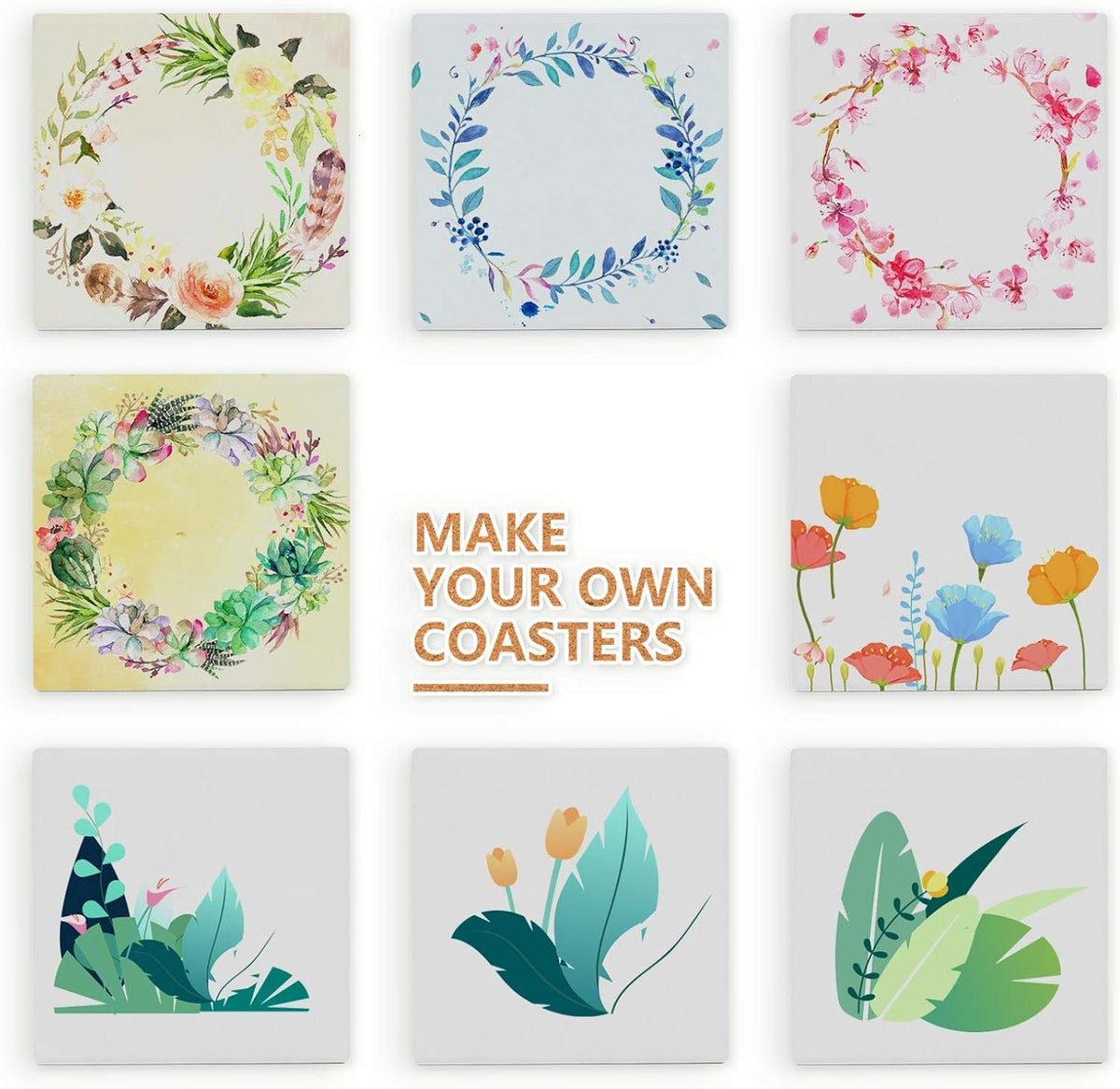 Blank Ceramic Coasters White Ceramic Tiles for Crafts 4x4 in 12 Pcs