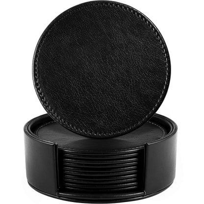 LAMOTI Leather Coasters for Drinks, Drink Coasters Set of 6 with Holder
