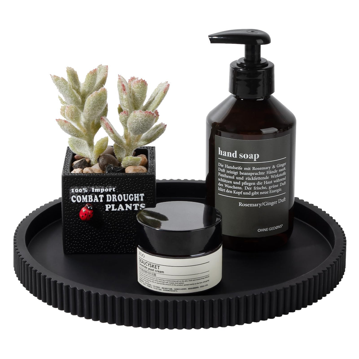 Silicone Bathroom Tray Round Perfume Tray Coffee Table Decor, 9" Black