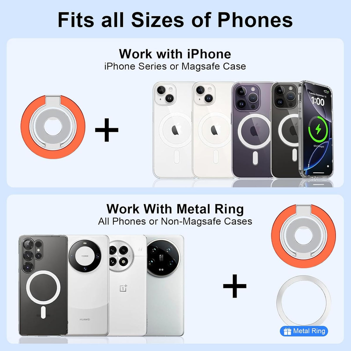 MagSafe Phone Grip Holder Dual-Sided Magnetic Finger Ring Stand for iPhone