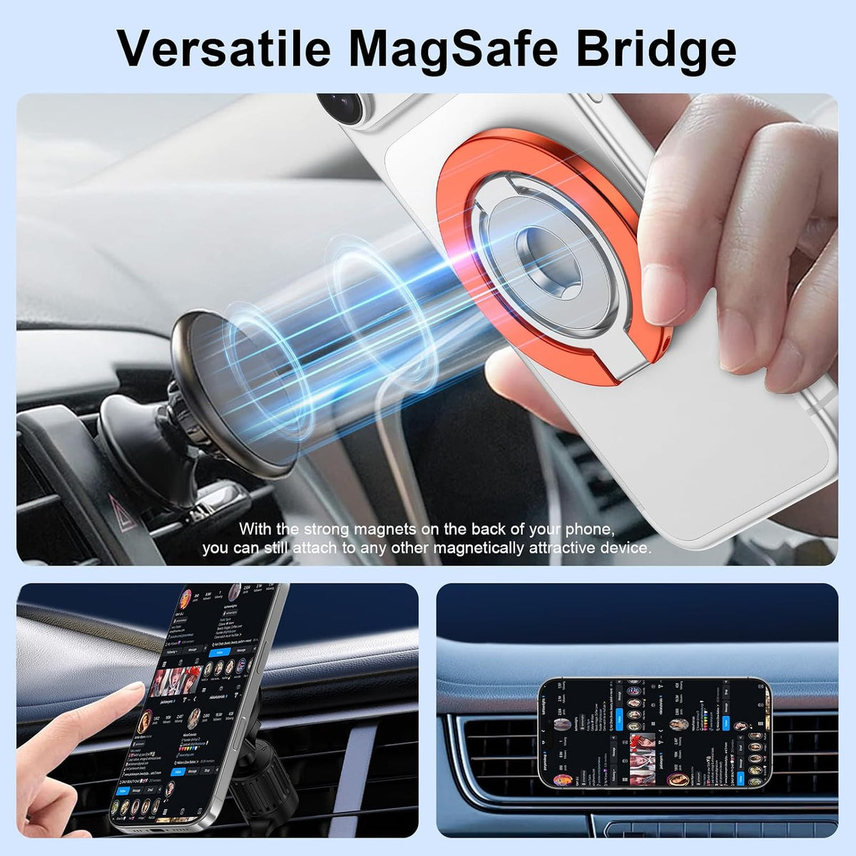 MagSafe Phone Grip Holder Dual-Sided Magnetic Finger Ring Stand for iPhone