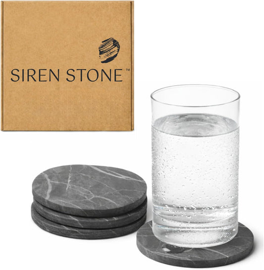 Diatomaceous Earth Coasters Set of 4 | Absorbent Stone Coasters for Drinks | Quick Dry, Water Absorbing | Non-Toxic, BPA-Free | Female Founded USA Brand