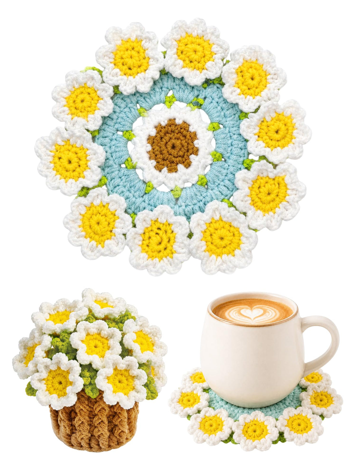 Crochet Flower Bouquet Coasters, Cotton Tulip Gifts for Home Decor 1Pc