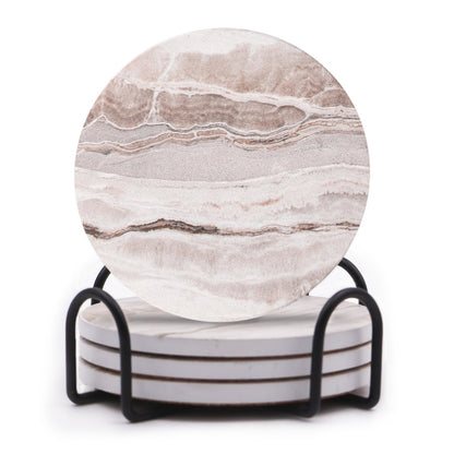 LIFVER Absorbent Coaster Sets of 4, Drink Coasters with Holder, Marble Style Ceramic Drink Coaster for Tabletop Protection, Suitable for Kinds of Cups, Wooden Table, Cool Home Decor, 4 Inches
