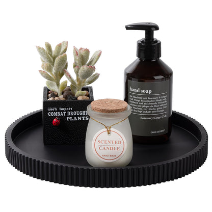 Silicone Bathroom Tray Round Perfume Tray Coffee Table Decor, 9" Black