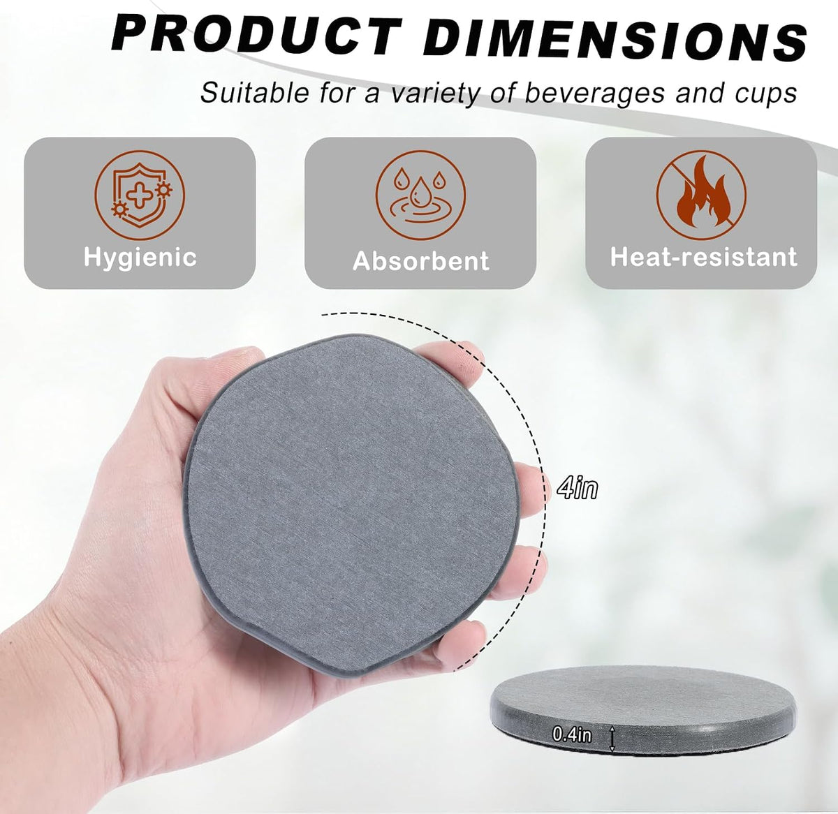 Azhou 2Pcs Absorbent Diatomaceous Earth Coasters Set with Velvet Bottom
