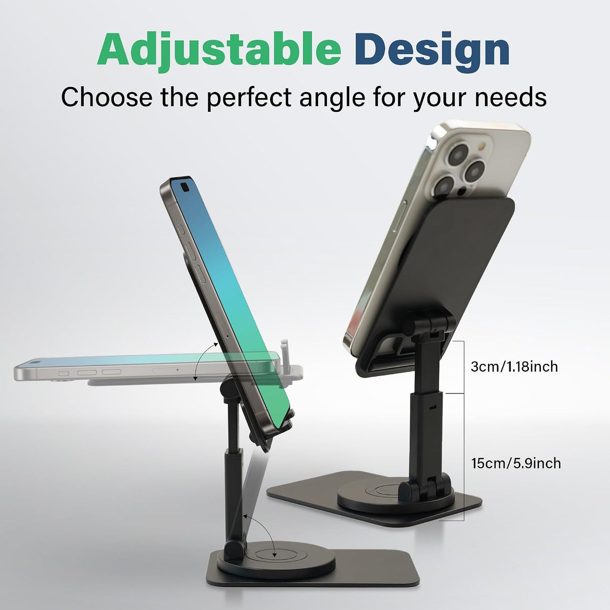 SenseAGE Rotatable Cell Phone Stand, Adjustable Folding Cell Phone Stand for Desk, Home Office Mobile Stand, Desktop Phone Holder, Compatible with iPhone&Smart Phones Accessories (Black)