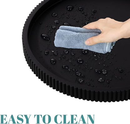 Silicone Bathroom Tray Round Perfume Tray Coffee Table Decor, 9" Black