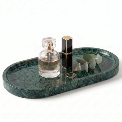 YKAJO Yellow Travertine Oval Marble Tray, 9.8x4.7 Vanity Perfume Organizer
