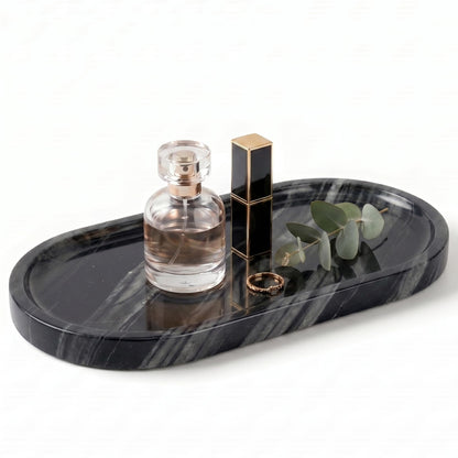 YKAJO Yellow Travertine Oval Marble Tray, 9.8x4.7 Vanity Perfume Organizer
