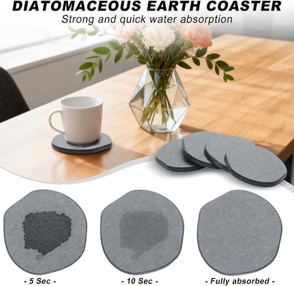Azhou 2Pcs Absorbent Diatomaceous Earth Coasters Set with Velvet Bottom