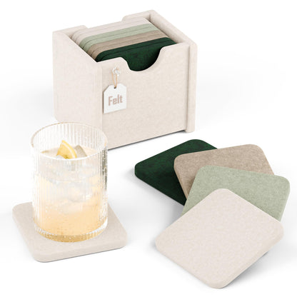 Fluxynara Felt Coasters with Holder, Set of 8 for Drinks, Oatmeal