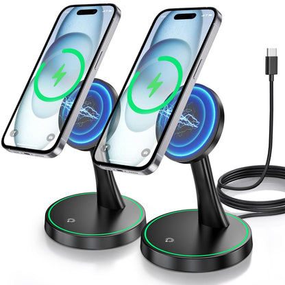Magnetic Wireless Charger Stand 15W Fast Mag-Safe Charger for iPhone 18 Pro / 18 Pro Max 17/16/15/14/13/12 Series Magnet Wireless Charging Station/Pad with Sleep-Friendly Light for AirPods