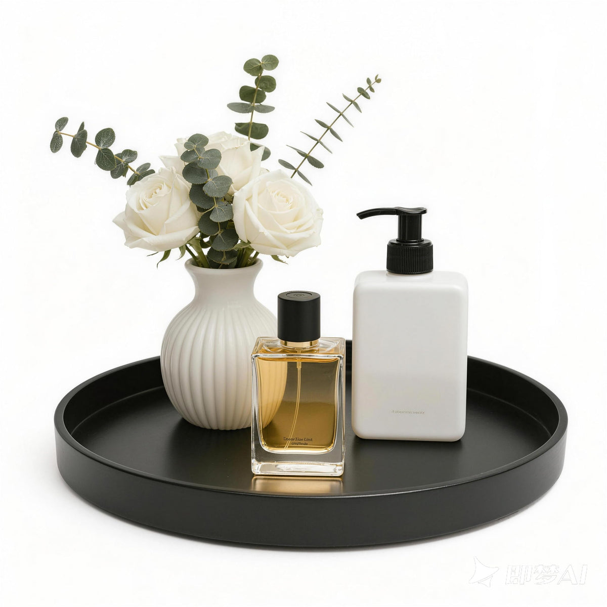 Bathroom Vanity Tray, 1 Pack 9" ABS Black Round Vanity Trays for Bathroom Counter, Dresser Decor Trays for Perfume, Candles, Keys, Kitchen Countertop Organizer, Decorative Tray Soap Holder