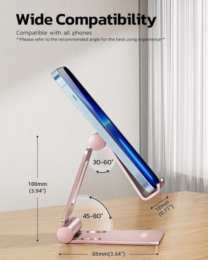 Nulaxy Full Aluminum Dual Folding Cell Phone Stand for Desk, Rose Gold