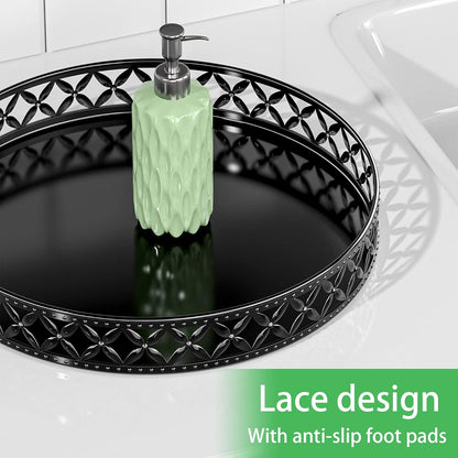 Vanity Tray for Bathroom Counter - 11 Inch Round Black Decorative Tray
