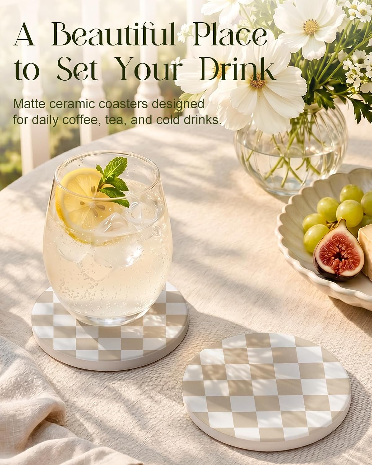 Oqplog 2 Pack Ceramic Absorbent Drink Coasters for Women