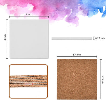 24 Pcs Blank Ceramic Coasters White Ceramic Tiles for Crafts 4x4 in